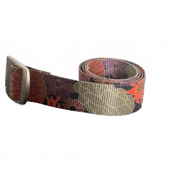 Crookies Women's Medium Floral Print Silver Buckle Canvas Belt 39.5" - Picture 1 of 5